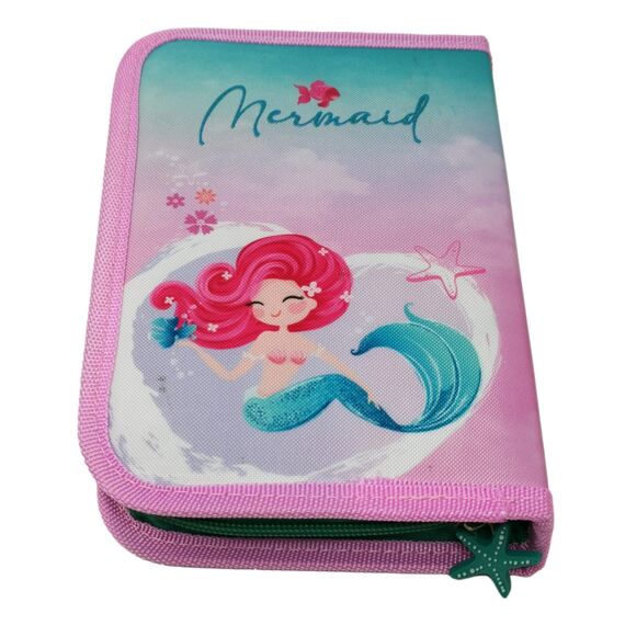 Theonoi Kinder Federmäppchen Federtasche Federmappe Mäppchen Etui 2 Fach Doppeldecker Schüleretui Stifteetui gefüllt Federpenal Schulzubehör Einschulung Mädchen (Mermaid Meerjungfrau)