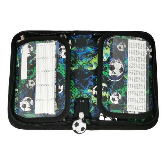 Theonoi Federmäppchen Federtasche Federmappe Mäppchen Etui 2 Fach Doppeldecker Schüleretui Stifteetui GEFÜLLT (Fußballl Fussball)