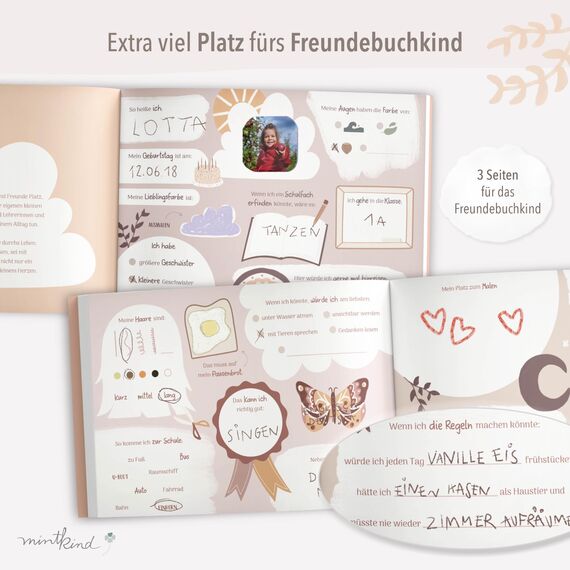 mintkind® „Meine Schulfreunde“ Freundebuch Schule Mädchen und Jungen Boho Design | Freundschaftsbuch Grundschule | Meine Freunde Buch Geschenk zur Einschulung | Schulfreundebuch zum Ausfüllen, Papier