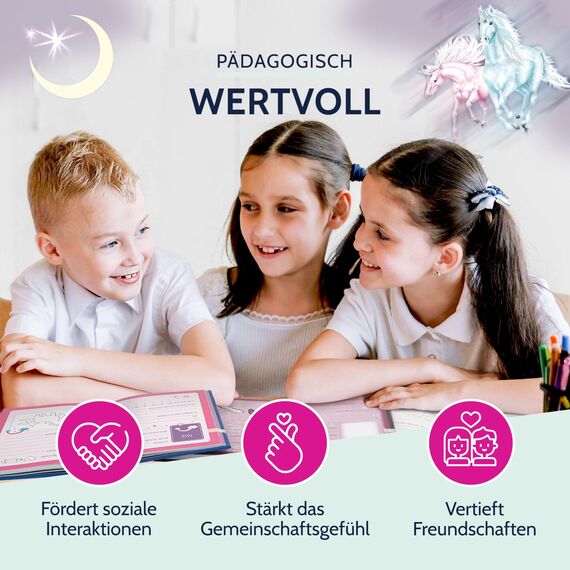 goldbuch 43579 Freundebuch Unicorn, Freundschaftsbuch DIN A5 mit 88 illustrierte Seiten, für Kita, Hort und Grundschule, für Beste Freunde in der Schulzeit, Kunstdruck, Lila, 70 Mm