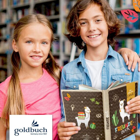 goldbuch 43581 Freundebuch Happylife Lama DIN A5, zum Ausfüllen, Erinnerungsbuch an Freunde, Notizbuch mit 84 illustrierte Seiten, Einband mit Kunstdruck, ca. 15 x 21 x 1,5 cm