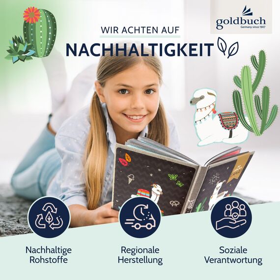 goldbuch 43581 Freundebuch Happylife Lama DIN A5, zum Ausfüllen, Erinnerungsbuch an Freunde, Notizbuch mit 84 illustrierte Seiten, Einband mit Kunstdruck, ca. 15 x 21 x 1,5 cm