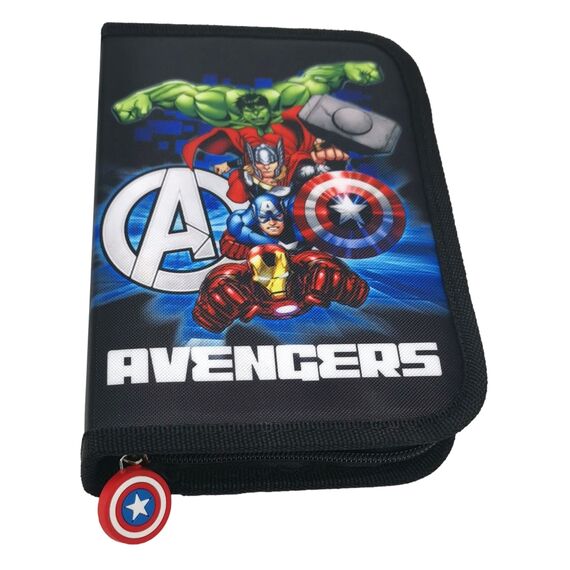 Theonoi Kinder Federmäppchen Federtasche Federmappe Mäppchen Etui 2 Fach Doppeldecker Schüleretui Stifteetui gefüllt Federpenal Schulzubehör Einschulung Junge (Avengers)