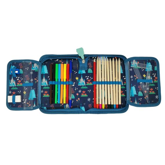 Theonoi Eiskönigin Frozen Kinder Federmäppchen Federtasche Federmappe Mäppchen Etui 2 Fach gefüllt Schulzubehör Einschulung Mädchen (Frozen II)