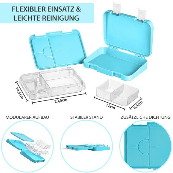 My Vesperbox® Brotdose für Kinder mit Fächern [LEN] - Lunchbox mit Trennfächern - Bento Box - Jausenbox - Brotzeitbox für Schule & Kindergarten - Vesperdose für Jungen & Mädchen