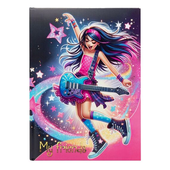 goldbuch 43 056 Freundebuch Star Melody, Freundschaftsbuch DIN A5 mit 84 illustrierte Seiten, für Kita, Hort und Grundschule, für Beste Freunde in der Schulzeit, Kunstdruck Einband mit Popstar-Motiv