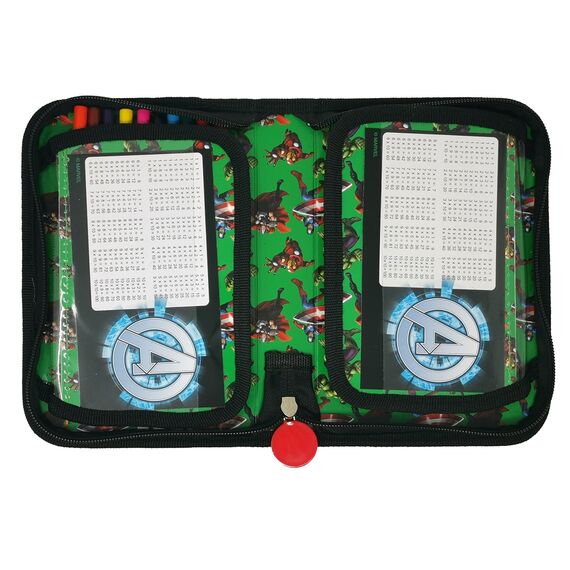 Theonoi Kinder Federmäppchen Federtasche Federmappe Mäppchen Etui 2 Fach Doppeldecker Schüleretui Stifteetui gefüllt Federpenal Schulzubehör Einschulung Junge (Avengers)