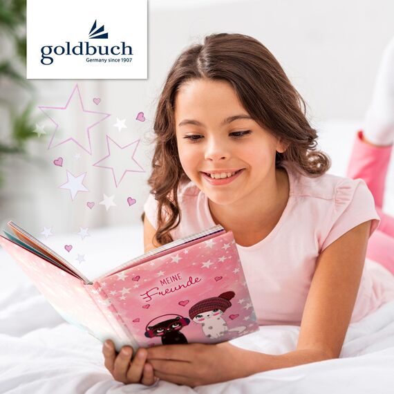 goldbuch 43099 Freundebuch Music for Cats DIN A5, zum Ausfüllen für Freunde, Grundschule, Schule, Kindergarten, Kita, 84 illustrierte Seiten, Einband mit Kunstdruck, laminiert