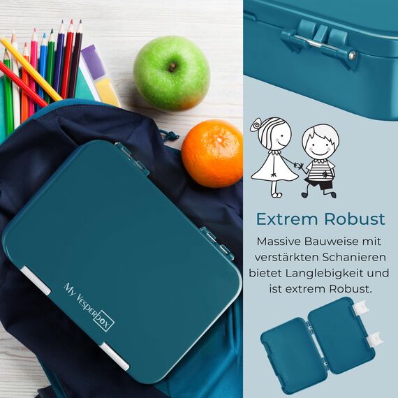 My Vesperbox® Brotdose für Kinder mit Fächern [LEN] - Lunchbox mit Trennfächern - Bento Box - Jausenbox - Brotzeitbox für Schule & Kindergarten - Vesperdose für Jungen & Mädchen