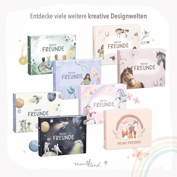 mintkind® „Meine Schulfreunde“ Freundebuch Schule Mädchen und Jungen Alpaka Design | Freundschaftsbuch Grundschule | Meine Freunde Buch Geschenk zur Einschulung | Schulfreundebuch zum Ausfüllen