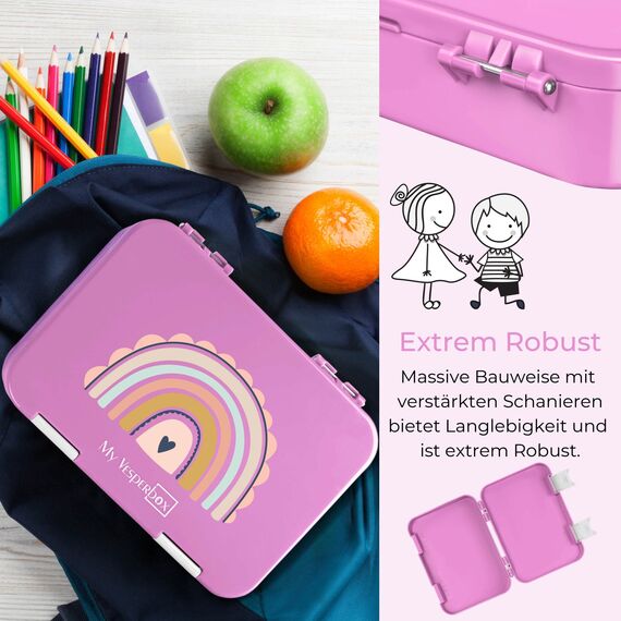 My Vesperbox® Brotdose für Kinder mit Fächern [LEN] - Lunchbox mit Trennfächern - Bento Box - Jausenbox - Brotzeitbox für Schule & Kindergarten - Vesperdose für Jungen & Mädchen