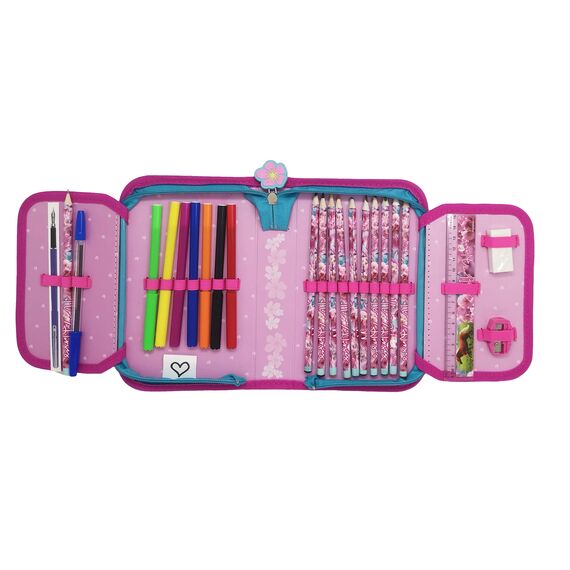 Theonoi Federmäppchen Federtasche Federmappe Mäppchen Etui 2 Fach Doppeldecker Schüleretui Stifteetui GEFÜLLT (Pferde Pferd)