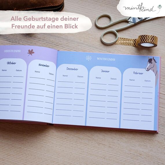 mintkind® „Meine Schulfreunde“ Freundebuch Schule Mädchen und Jungen Pferde Design | Freundschaftsbuch Grundschule | Meine Freunde Buch Geschenk zur Einschulung | Schulfreundebuch zum Ausfüllen