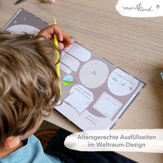 mintkind® „Meine Schulfreunde“ Freundebuch Schule Mädchen & Jungen Weltraum Design | Freundschaftsbuch Grundschule | Meine Freunde Buch Geschenk zur Einschulung | Schulfreundebuch zum Ausfüllen