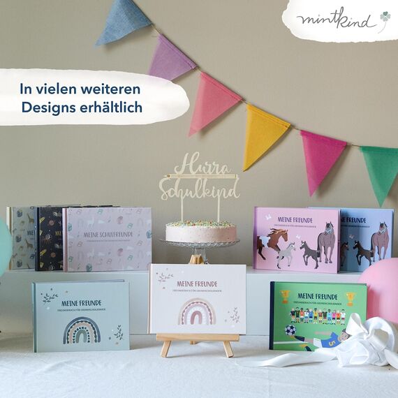 mintkind® „Meine Schulfreunde“ Freundebuch Schule Mädchen & Jungen Fußball Design | Freundschaftsbuch Grundschule | Meine Freunde Buch Geschenk zur Einschulung | Schulfreundebuch zum Ausfüllen