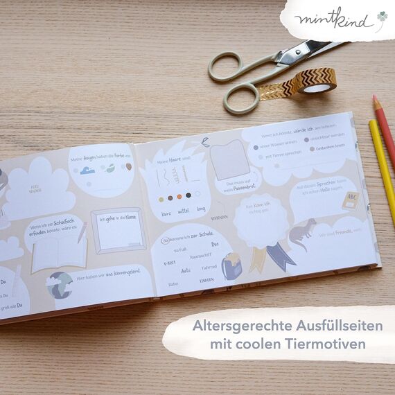 mintkind® „Meine Schulfreunde“ Freundebuch Schule Mädchen und Jungen Natur Design | Freundschaftsbuch Grundschule | Meine Freunde Buch Geschenk zur Einschulung | Schulfreundebuch zum Ausfüllen