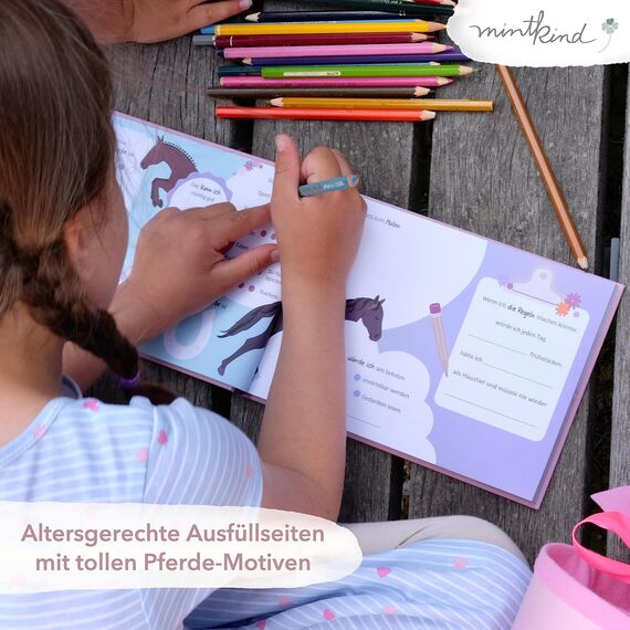 mintkind® „Meine Schulfreunde“ Freundebuch Schule Mädchen und Jungen Pferde Design | Freundschaftsbuch Grundschule | Meine Freunde Buch Geschenk zur Einschulung | Schulfreundebuch zum Ausfüllen