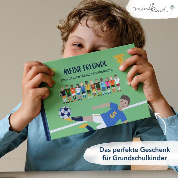 mintkind® „Meine Schulfreunde“ Freundebuch Schule Mädchen & Jungen Fußball Design | Freundschaftsbuch Grundschule | Meine Freunde Buch Geschenk zur Einschulung | Schulfreundebuch zum Ausfüllen