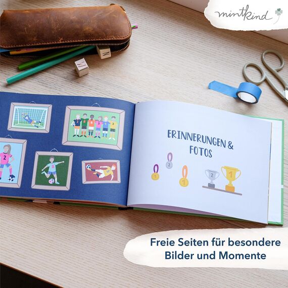 mintkind® „Meine Schulfreunde“ Freundebuch Schule Mädchen & Jungen Fußball Design | Freundschaftsbuch Grundschule | Meine Freunde Buch Geschenk zur Einschulung | Schulfreundebuch zum Ausfüllen