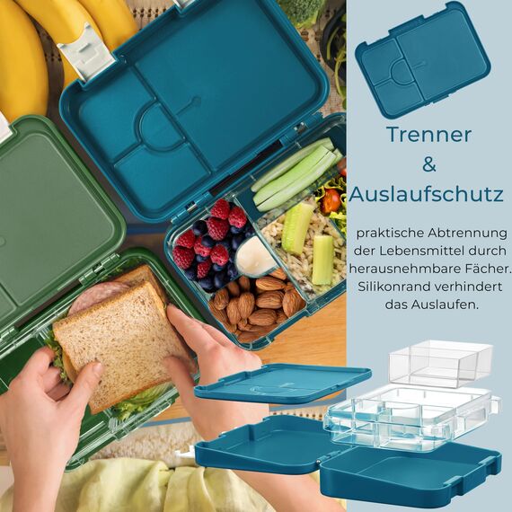 My Vesperbox® Brotdose für Kinder mit Fächern [LEN] - Lunchbox mit Trennfächern - Bento Box - Jausenbox - Brotzeitbox für Schule & Kindergarten - Vesperdose für Jungen & Mädchen