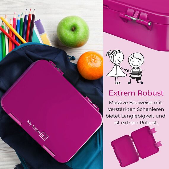 My Vesperbox® Brotdose für Kinder mit Fächern [LEN] - Lunchbox mit Trennfächern - Bento Box - Jausenbox - Brotzeitbox für Schule & Kindergarten - Vesperdose für Jungen & Mädchen
