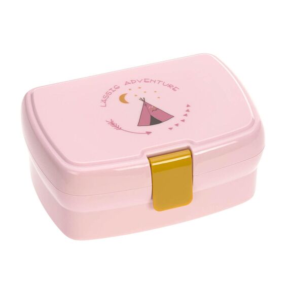 LÄSSIG Kinder Lunchbox Brotdose mit herausnehmbarer Unterteilung, BPA-frei/Adventure Tipi, rosa