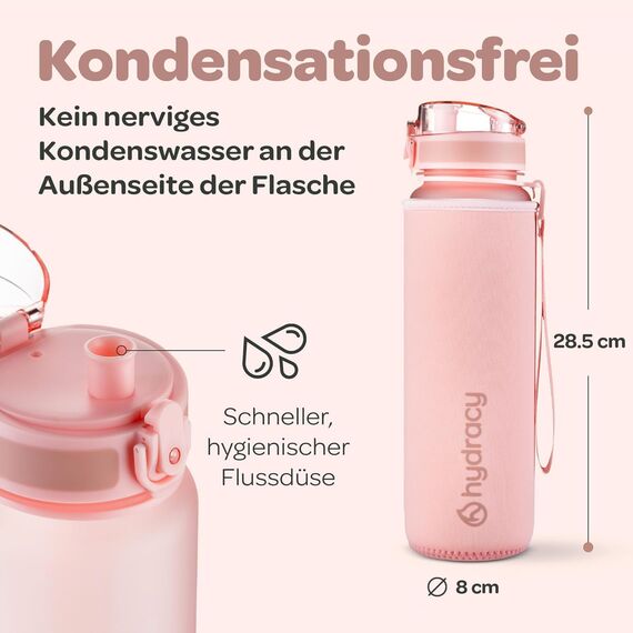Hydracy Trinkflasche mit Fruchteinsatz - 1L Wasserflasche - BPA-freie Trinkflasche mit Zeitmarkierung Auslaufsichere Sportflasche - Kondensationsfrei für Sport und Outdoor