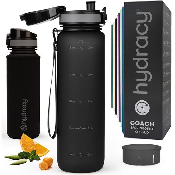 Hydracy Trinkflasche mit Fruchteinsatz - 1L Wasserflasche - BPA-freie Trinkflasche mit Zeitmarkierung Auslaufsichere Sportflasche - Kondensationsfrei für Sport und Outdoor