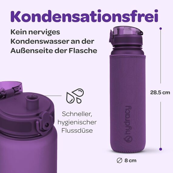 Hydracy Trinkflasche mit Fruchteinsatz - 1L Wasserflasche - BPA-freie Trinkflasche mit Zeitmarkierung Auslaufsichere Sportflasche - Kondensationsfrei für Sport und Outdoor