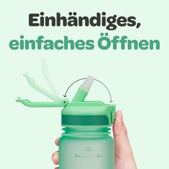Hydracy Trinkflasche mit Strohhalm und Zeitmarkierung - 1L Wasserflasche - BPA-freie Trinkflasche - Auslaufsichere Sportflasche - Kondensationsfrei für Sport und Outdoor