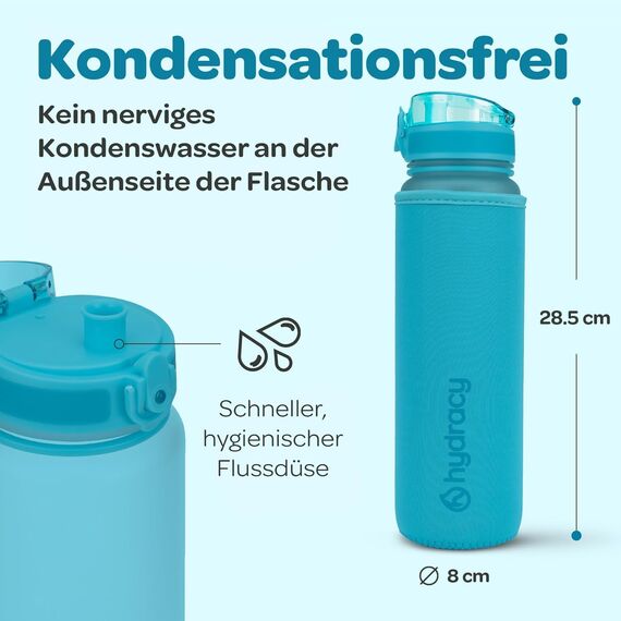 Hydracy Trinkflasche mit Fruchteinsatz - 1L Wasserflasche - BPA-freie Trinkflasche mit Zeitmarkierung Auslaufsichere Sportflasche - Kondensationsfrei für Sport und Outdoor