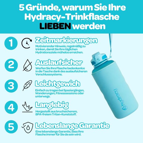 Hydracy Trinkflasche mit Fruchteinsatz - 2L Wasserflasche - BPA-freie Trinkflasche mit Zeitmarkierung Auslaufsichere Sportflasche - Kondensationsfrei für Sport und Outdoor