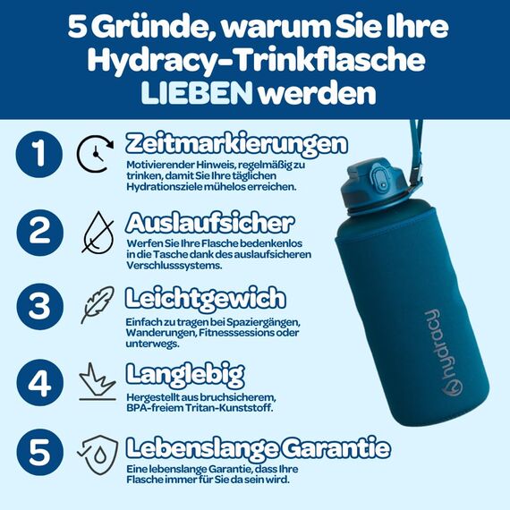Hydracy Trinkflasche mit Fruchteinsatz - 2L Wasserflasche - BPA-freie Trinkflasche mit Zeitmarkierung Auslaufsichere Sportflasche - Kondensationsfrei für Sport und Outdoor