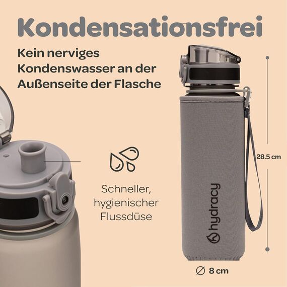 Hydracy Trinkflasche mit Fruchteinsatz - 1L Wasserflasche - BPA-freie Trinkflasche mit Zeitmarkierung Auslaufsichere Sportflasche - Kondensationsfrei für Sport und Outdoor