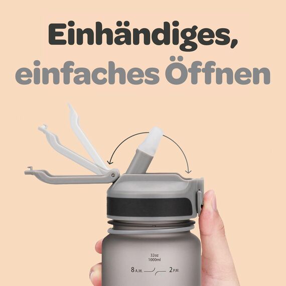 Hydracy Trinkflasche mit Strohhalm und Zeitmarkierung - 1L Wasserflasche - BPA-freie Trinkflasche - Auslaufsichere Sportflasche - Kondensationsfrei für Sport und Outdoor