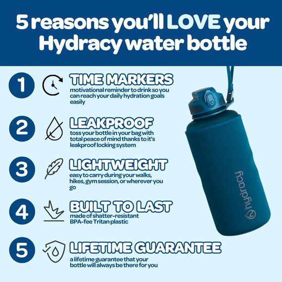Hydracy Trinkflasche mit Strohhalm und Zeitmarkierung - 2L Wasserflasche - BPA-freie Trinkflasche - Auslaufsichere Sportflasche - Kondensationsfrei für Sport und Outdoor