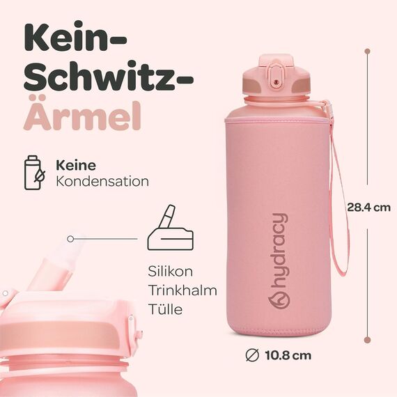 Hydracy Trinkflasche mit Strohhalm und Zeitmarkierung - 2L Wasserflasche - BPA-freie Trinkflasche - Auslaufsichere Sportflasche - Kondensationsfrei für Sport und Outdoor