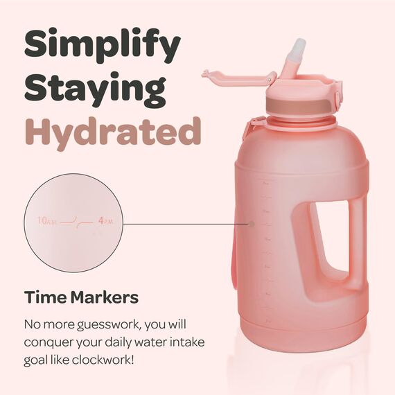 Hydracy Wasserflasche mit Aufbewahrungstasche und Strohhalm, groß, 2,3 l, BPA-frei, motivierende Wasserflasche mit Zeitmarkierung, auslaufsichere Sportflasche, ideal für Fitness oder Sport und Outdoor
