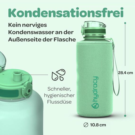 Hydracy Trinkflasche mit Fruchteinsatz - 2L Wasserflasche - BPA-freie Trinkflasche mit Zeitmarkierung Auslaufsichere Sportflasche - Kondensationsfrei für Sport und Outdoor