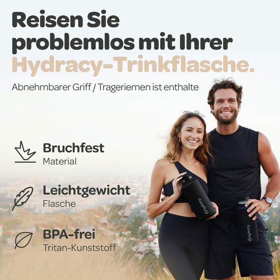 Hydracy Trinkflasche mit Strohhalm und Zeitmarkierung - 2L Wasserflasche - BPA-freie Trinkflasche - Auslaufsichere Sportflasche - Kondensationsfrei für Sport und Outdoor