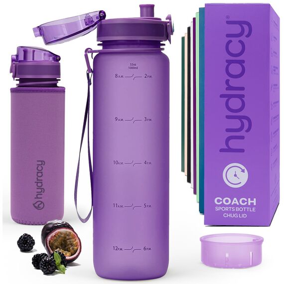 Hydracy Trinkflasche mit Fruchteinsatz - 1L Wasserflasche - BPA-freie Trinkflasche mit Zeitmarkierung Auslaufsichere Sportflasche - Kondensationsfrei für Sport und Outdoor