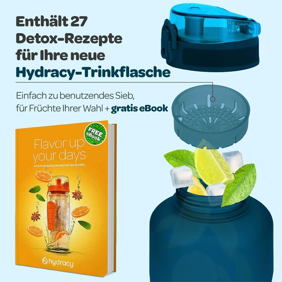 Hydracy Trinkflasche mit Fruchteinsatz - 2L Wasserflasche - BPA-freie Trinkflasche mit Zeitmarkierung Auslaufsichere Sportflasche - Kondensationsfrei für Sport und Outdoor