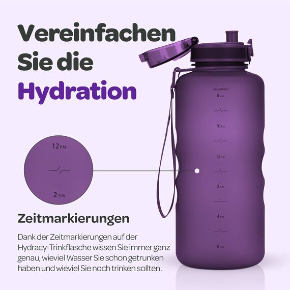 Hydracy Trinkflasche mit Fruchteinsatz - 2L Wasserflasche - BPA-freie Trinkflasche mit Zeitmarkierung Auslaufsichere Sportflasche - Kondensationsfrei für Sport und Outdoor