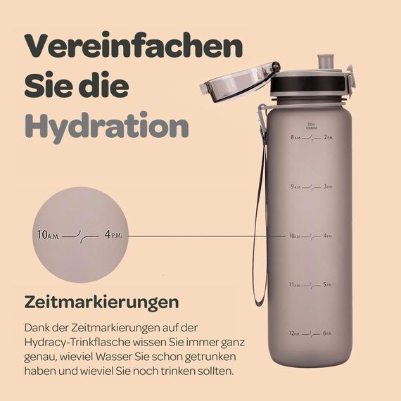 Hydracy Trinkflasche mit Fruchteinsatz - 1L Wasserflasche - BPA-freie Trinkflasche mit Zeitmarkierung Auslaufsichere Sportflasche - Kondensationsfrei für Sport und Outdoor