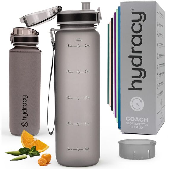 Hydracy Trinkflasche mit Fruchteinsatz - 1L Wasserflasche - BPA-freie Trinkflasche mit Zeitmarkierung Auslaufsichere Sportflasche - Kondensationsfrei für Sport und Outdoor