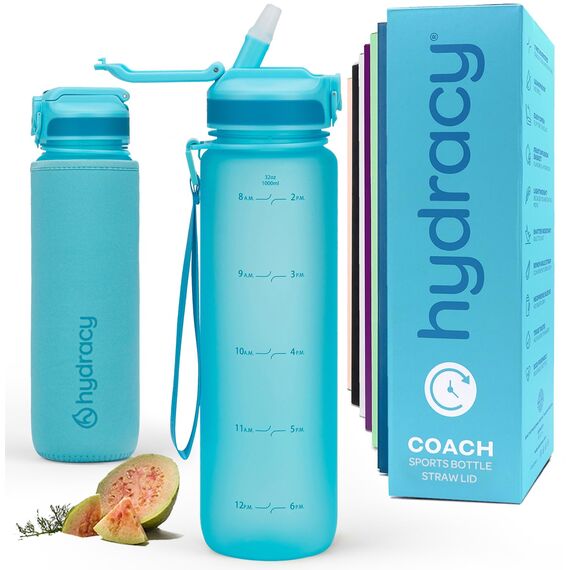 Hydracy Trinkflasche mit Strohhalm und Zeitmarkierung - 1L Wasserflasche - BPA-freie Trinkflasche - Auslaufsichere Sportflasche - Kondensationsfrei für Sport und Outdoor