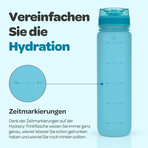 Hydracy Trinkflasche mit Fruchteinsatz - 1L Wasserflasche - BPA-freie Trinkflasche mit Zeitmarkierung Auslaufsichere Sportflasche - Kondensationsfrei für Sport und Outdoor