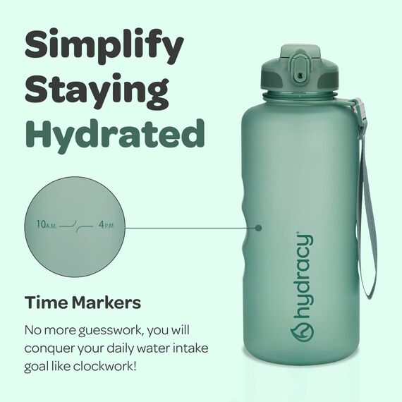 Hydracy Trinkflasche mit Strohhalm und Zeitmarkierung - 2L Wasserflasche - BPA-freie Trinkflasche - Auslaufsichere Sportflasche - Kondensationsfrei für Sport und Outdoor