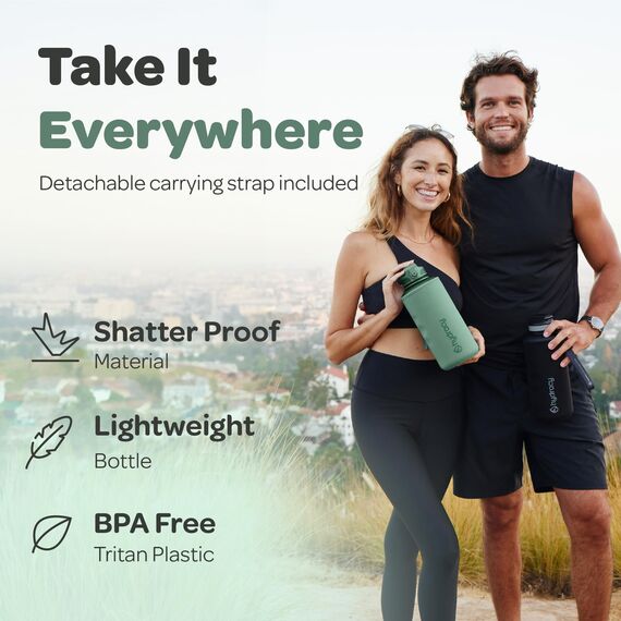 Hydracy Trinkflasche mit Strohhalm und Zeitmarkierung - 2L Wasserflasche - BPA-freie Trinkflasche - Auslaufsichere Sportflasche - Kondensationsfrei für Sport und Outdoor