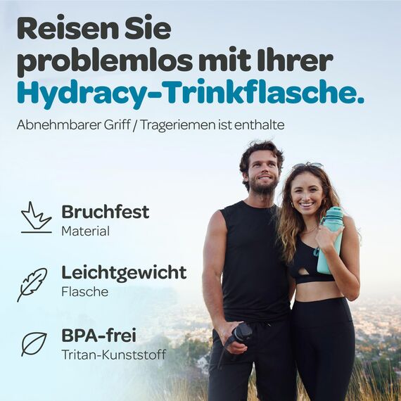 Hydracy Trinkflasche mit Fruchteinsatz - 1L Wasserflasche - BPA-freie Trinkflasche mit Zeitmarkierung Auslaufsichere Sportflasche - Kondensationsfrei für Sport und Outdoor